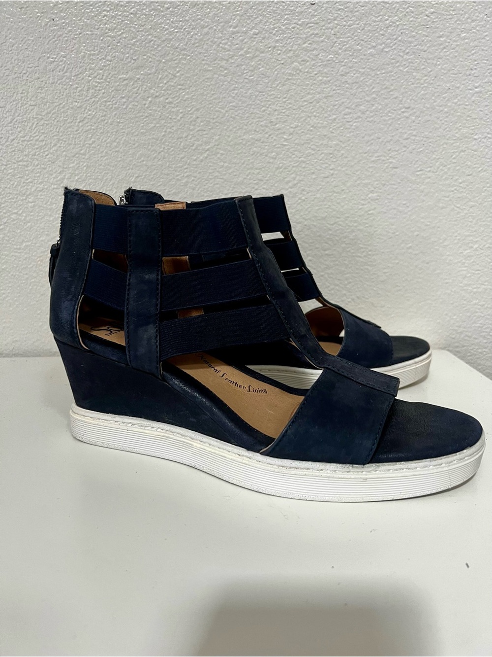 Sofft Navy Strappy Wedge Sandals with White Platform
